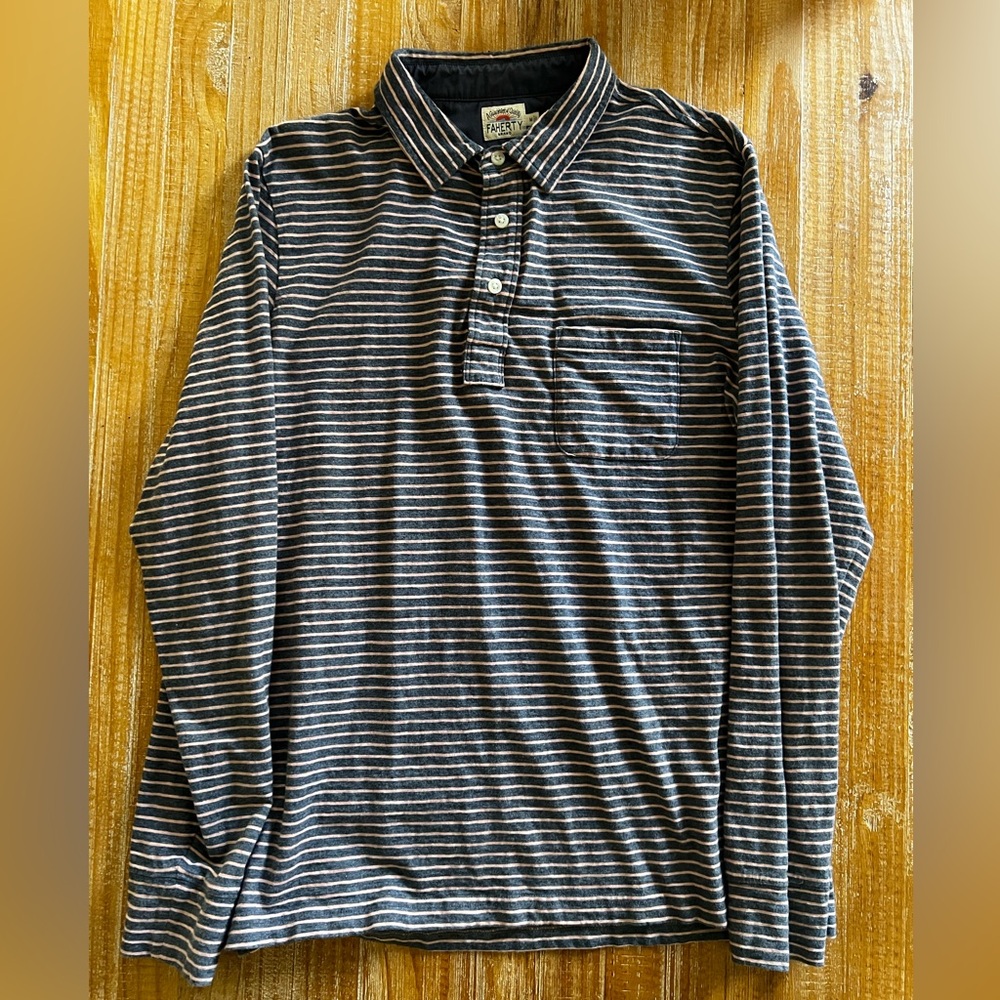 Faherty Long Sleeve Polo Medium
